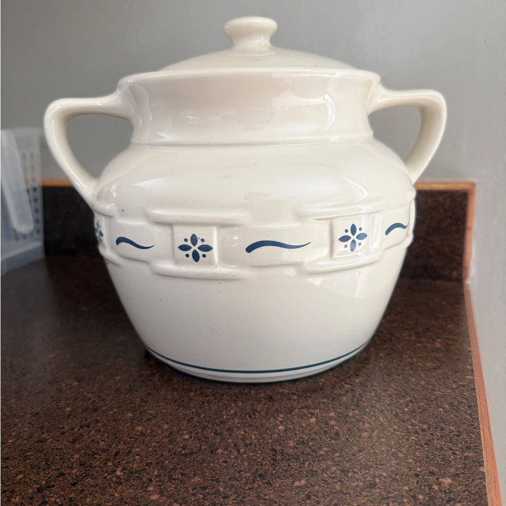 Longaberger Cream Dish with Blue Logo